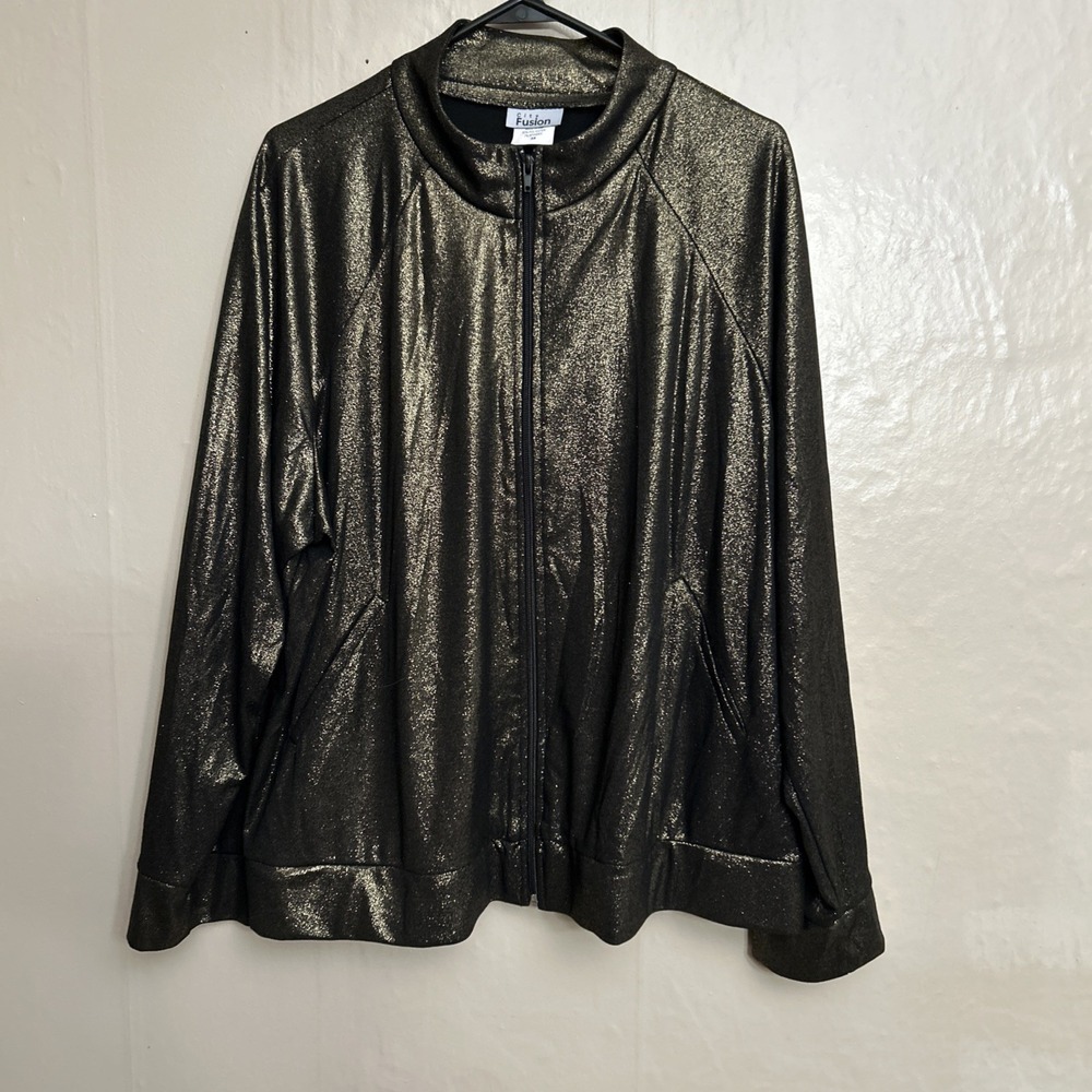 City‎ Fusion Plus 3X Gold Metallic Black Zip Front Track Jacket